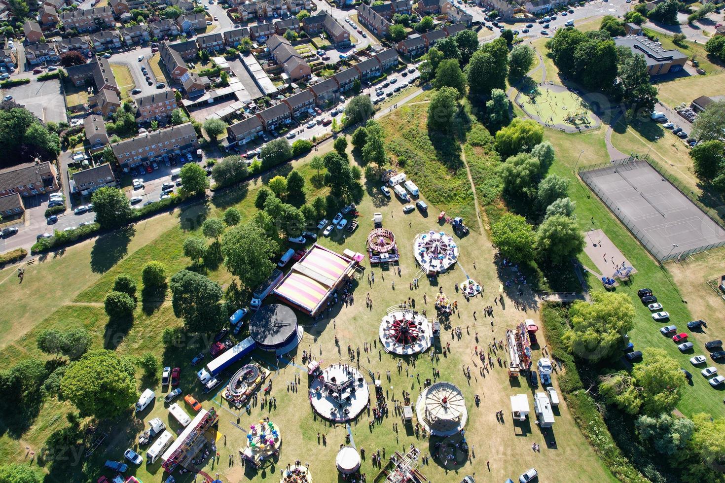 Aerial footage by drone high angle view of London Luton City of England with Buildings photo