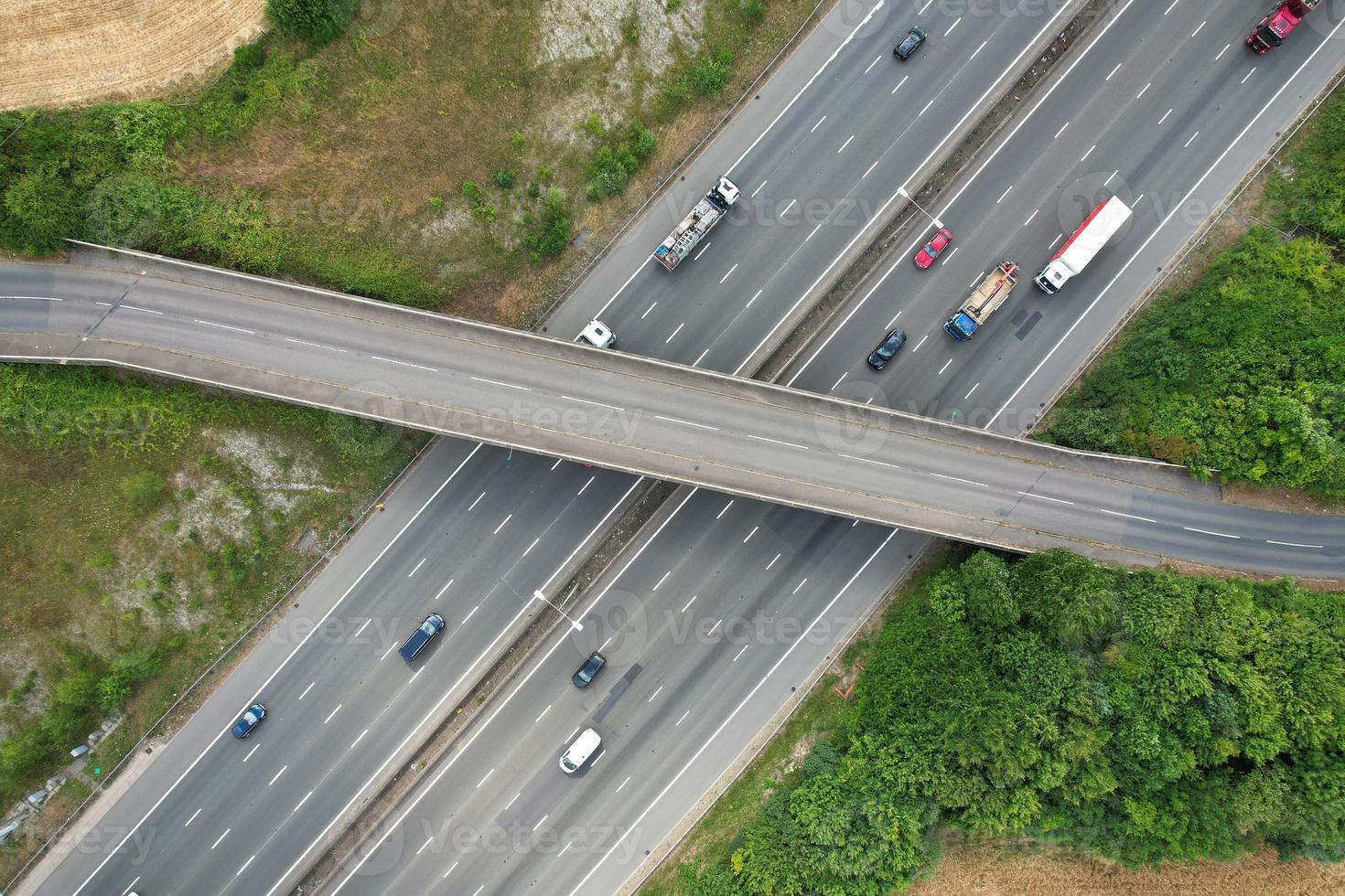 Beautiful Aerial View of British Motorways at M1 Junction 9 of Dunstable and Luton England UK photo