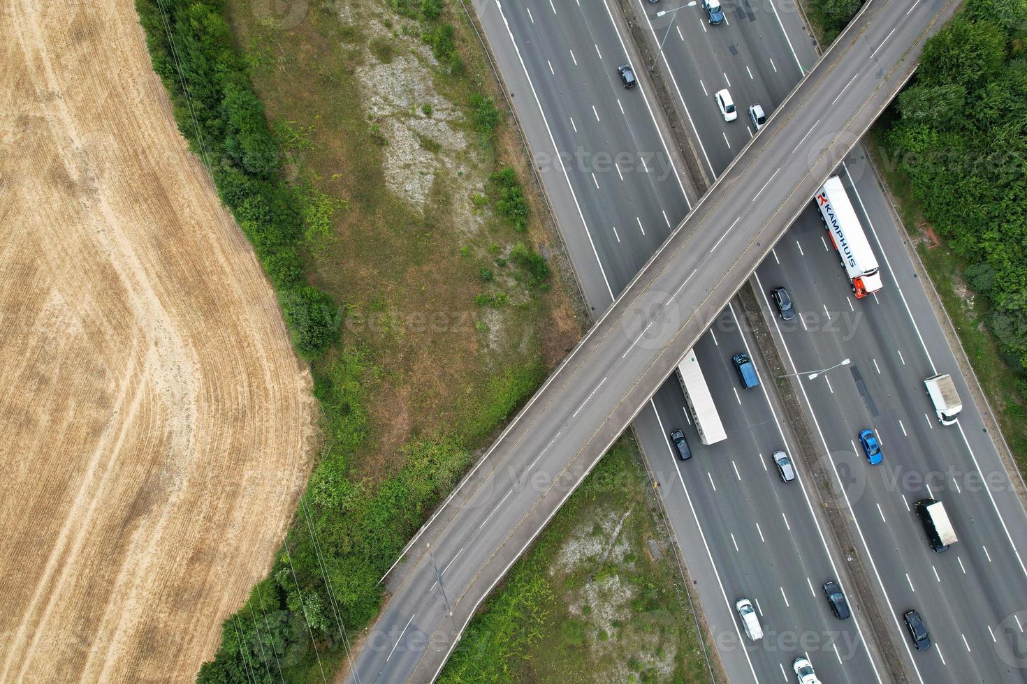 Beautiful Aerial View of British Motorways at M1 Junction 9 of Dunstable and Luton England UK photo