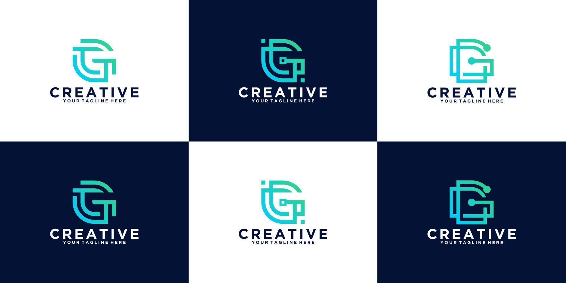 collection of initial letter G design logos in line style, for business, and technology companies vector