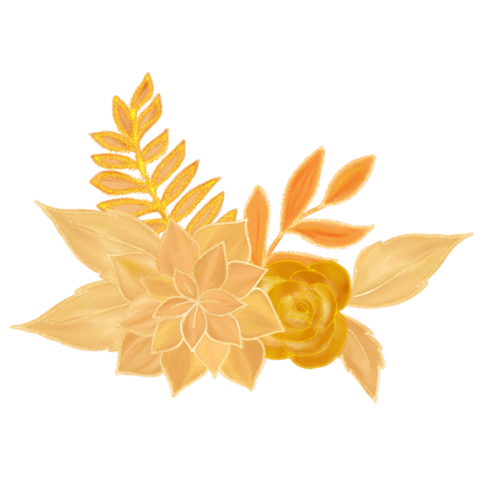 Watercolor golden flowers bouquet arrangement illustration 20964535 PNG