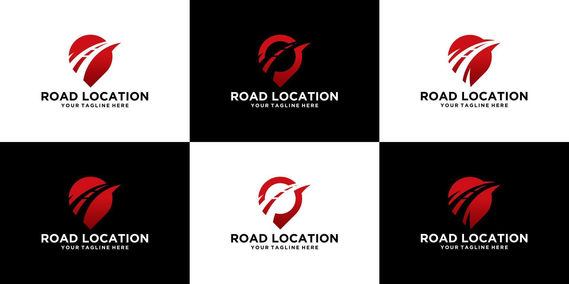 collection of location logo with road and travel logistics template design vector