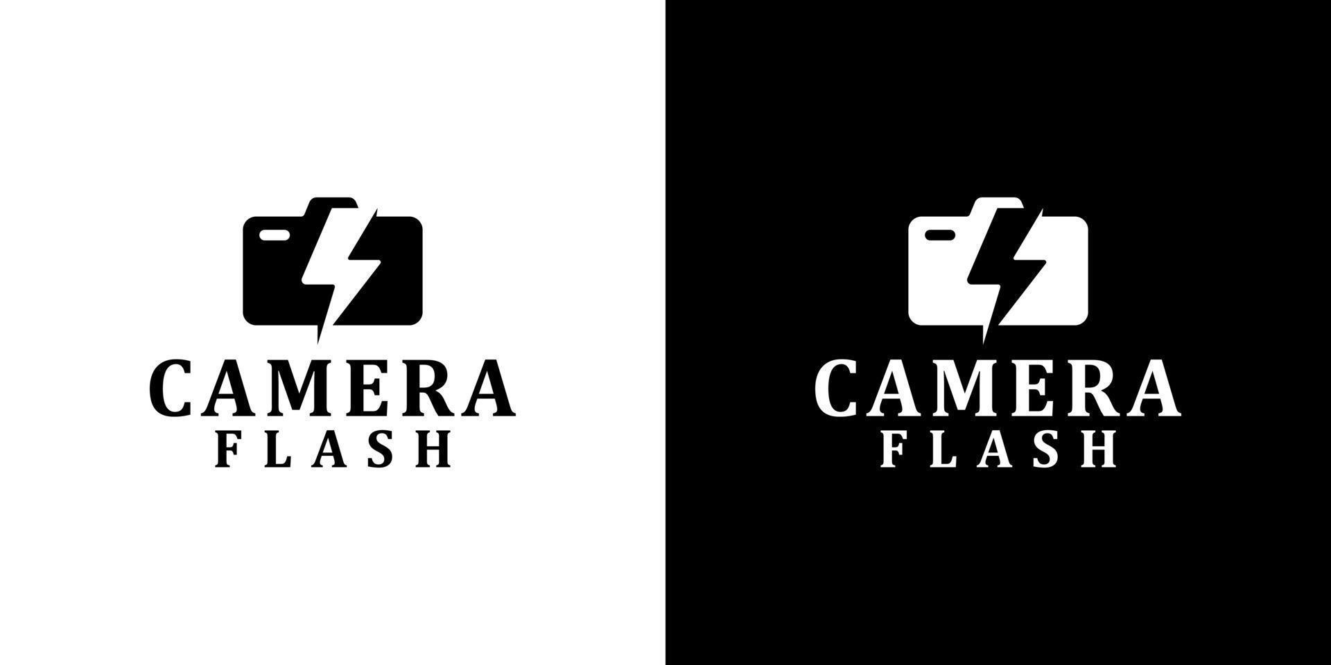 camera flash, camera and lightning logo design vector