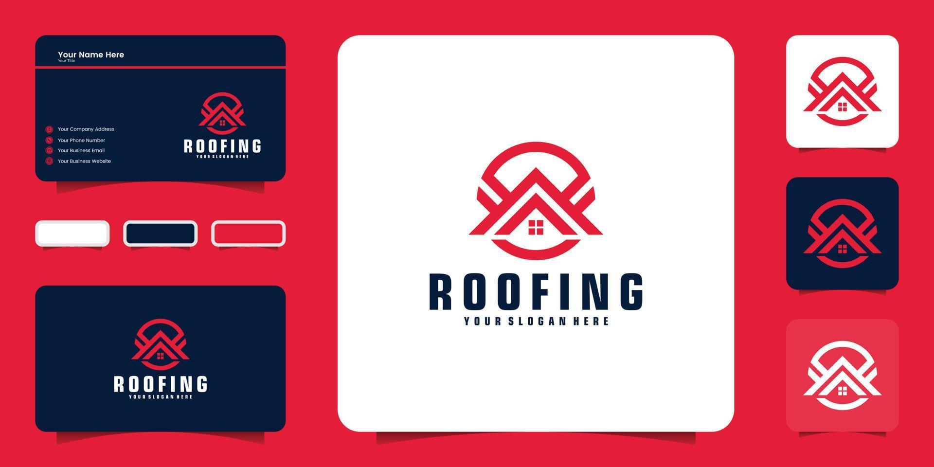 modern roof logo design inspiration with circle and business card vector