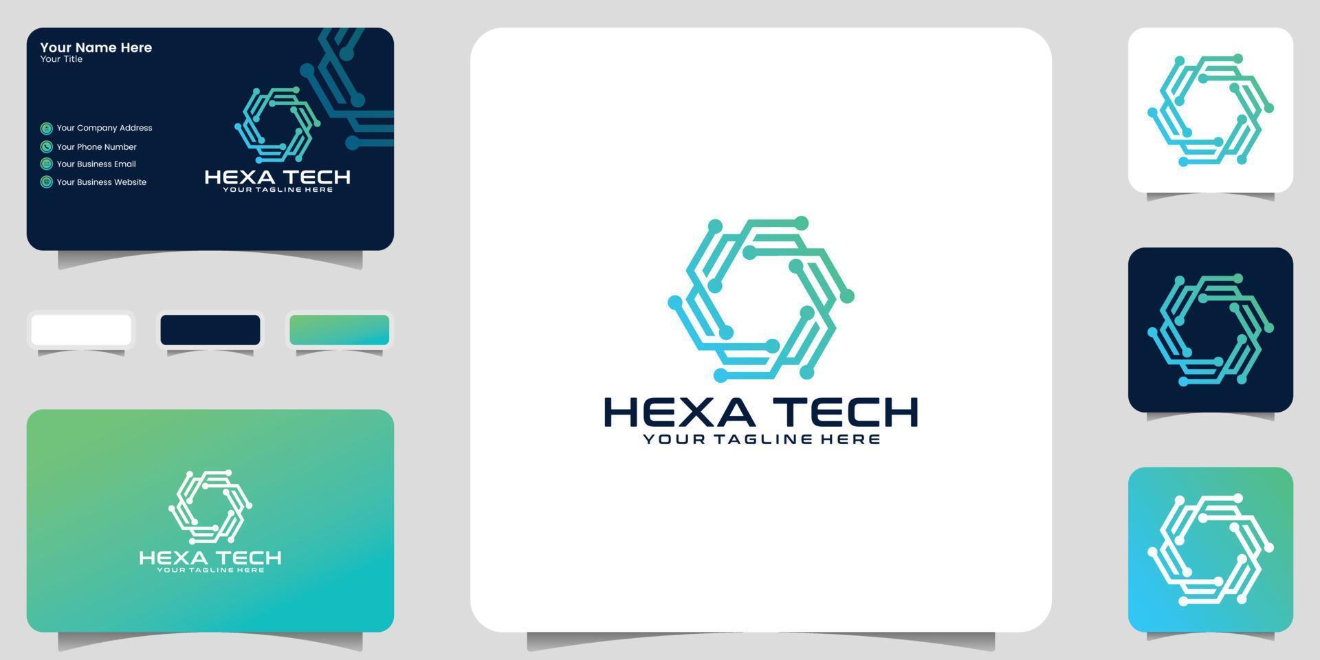 tecnología de diseño de logotipo hexagonal y tarjeta de visita vector