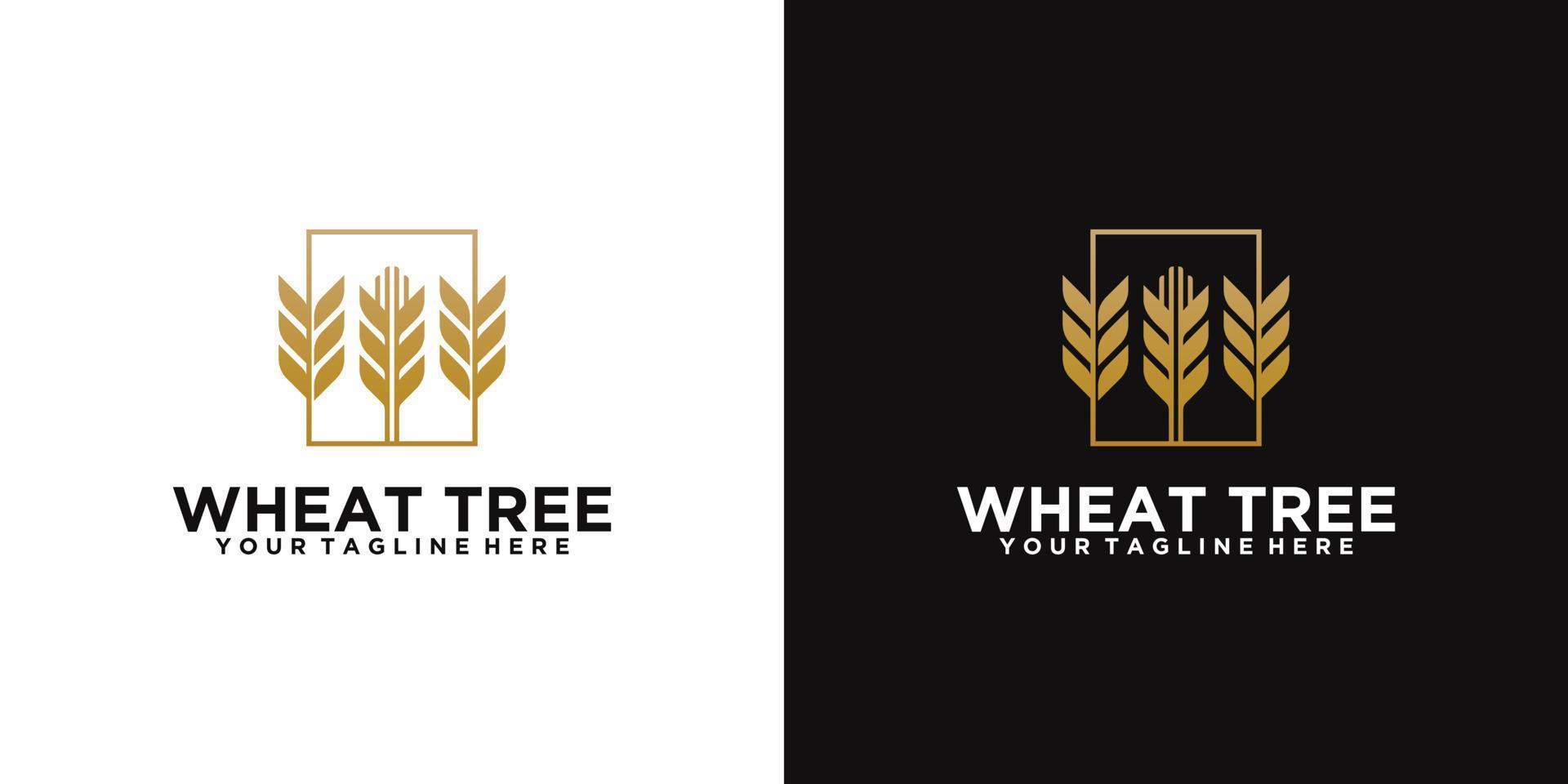 three wheat trees with square frame and business card inspiration vector