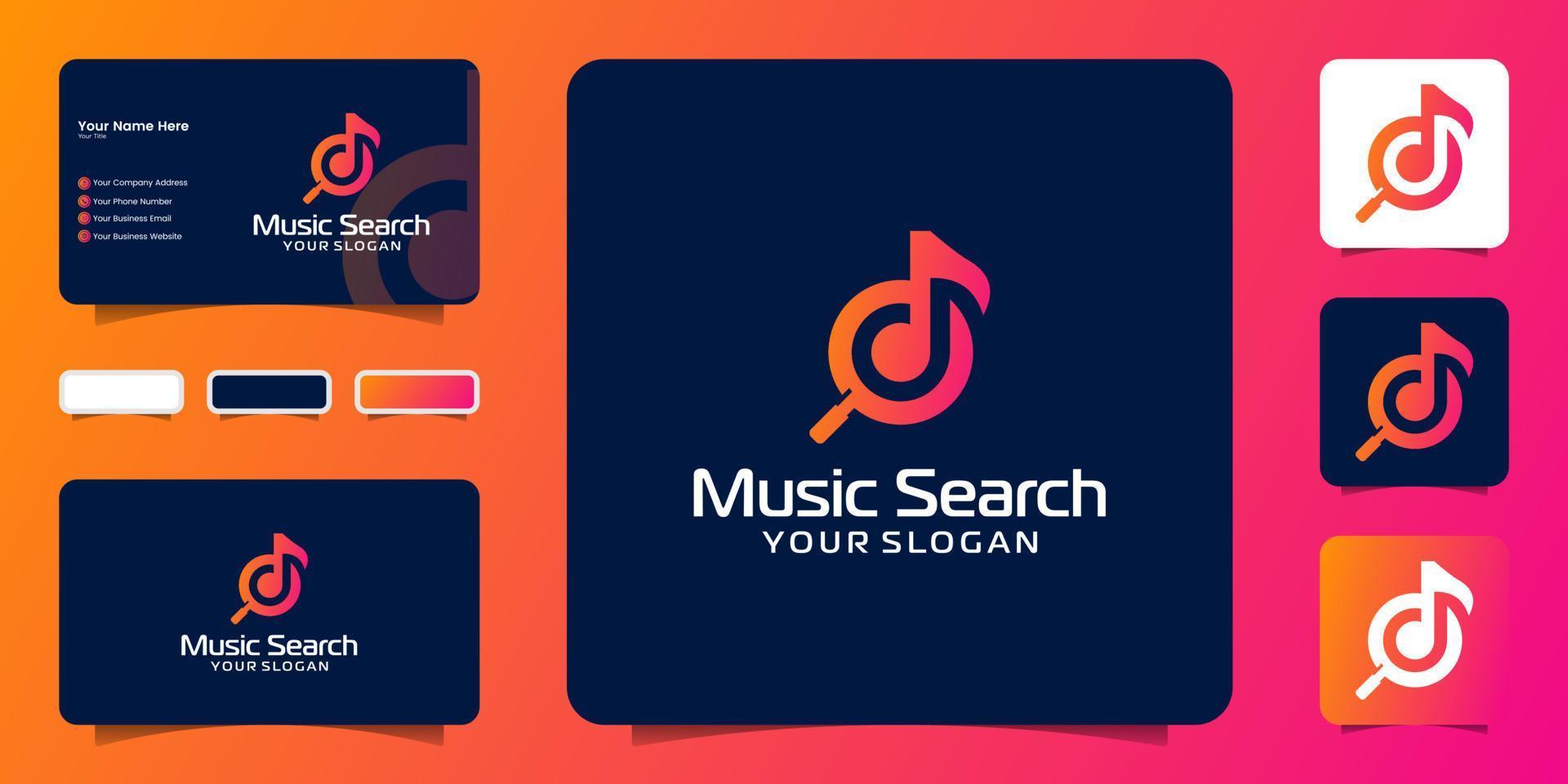 logotipos de búsqueda de música y plantillas de tarjetas de presentación vector