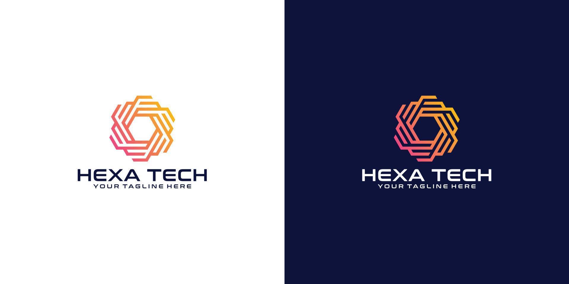 hexagon shaped abstract technology logo design and business card design vector