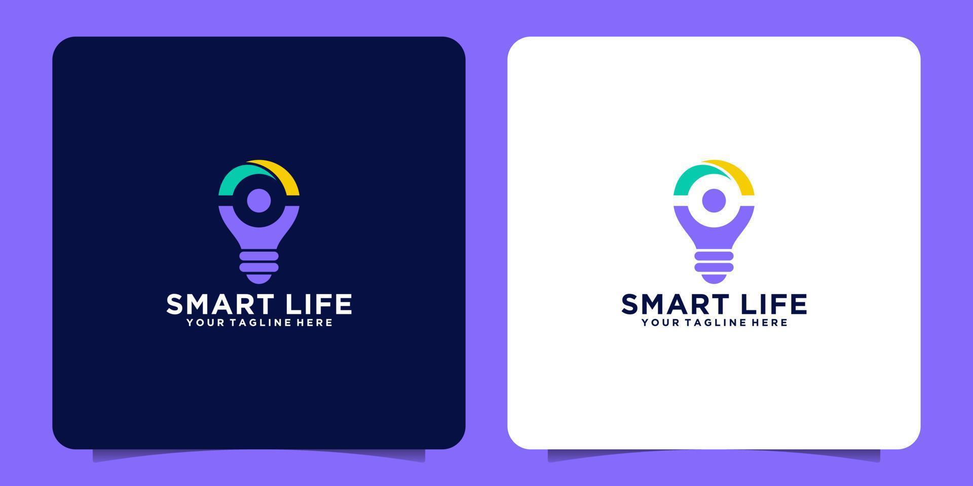 smart bulb logo with happy people concept and light bulb design template vector