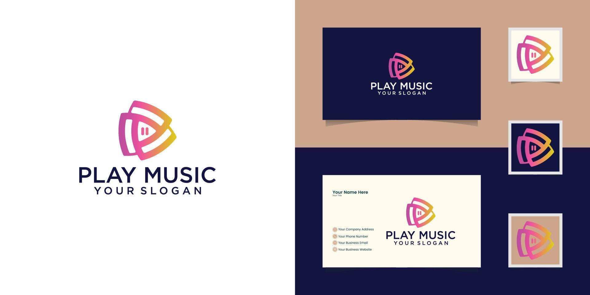 diseño de logotipo y tarjeta de visita de la industria del triángulo de los medios de reproducción de música vector