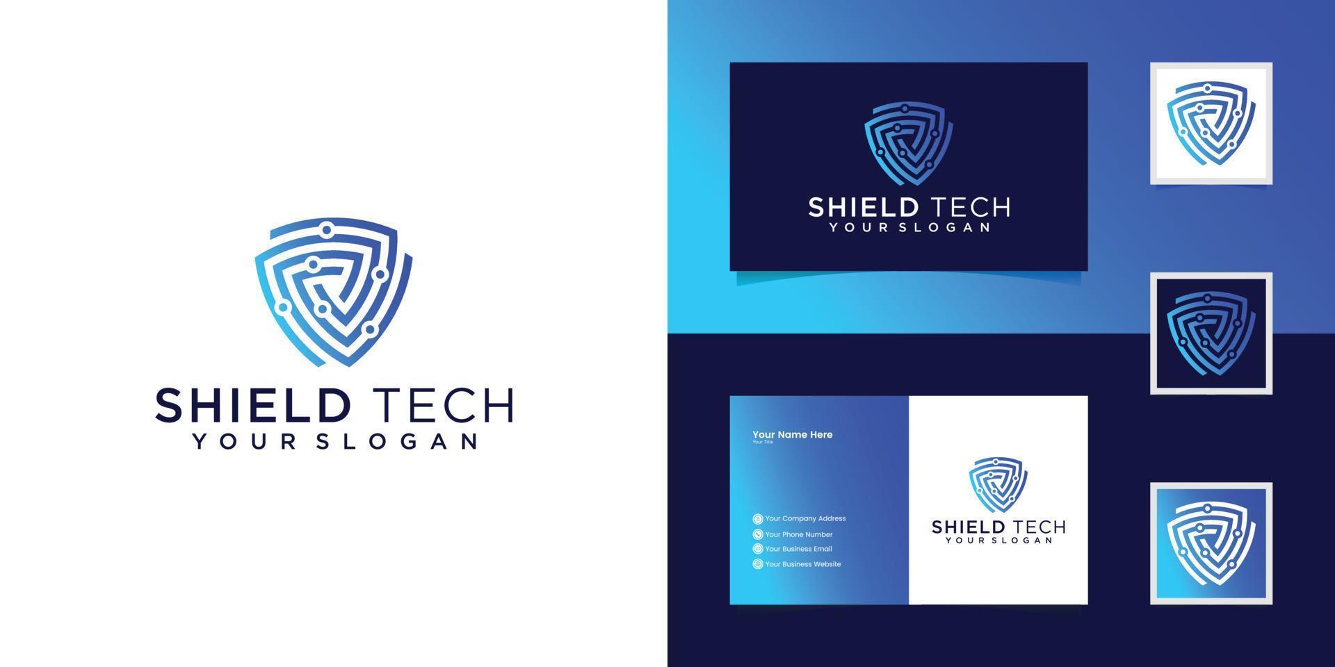 tech shield security logo design template and business card vector