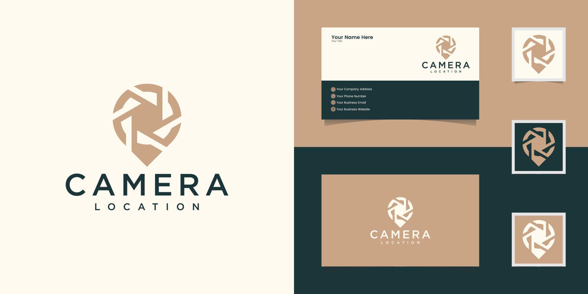 camera shutter and map pointer logo combination. Lens and gps template and business card vector