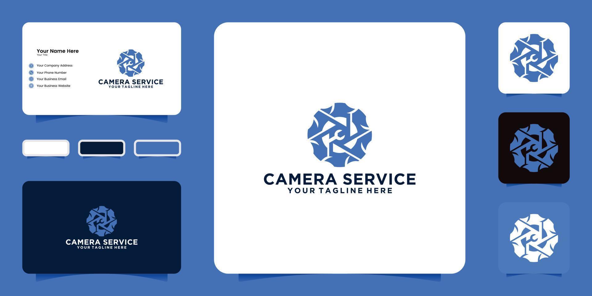 camera repair logo design inspiration and business card vector