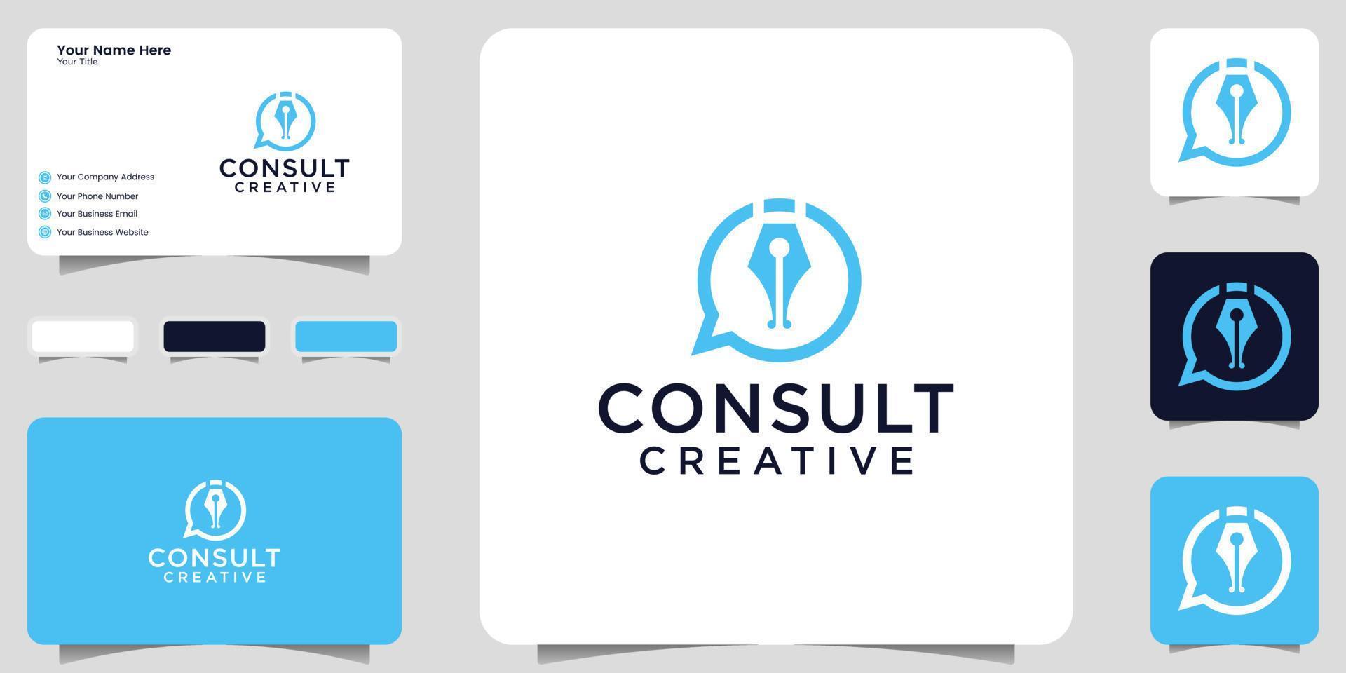 Pen logo design inspiration and conversation bubbles for consulting, finance and business vector