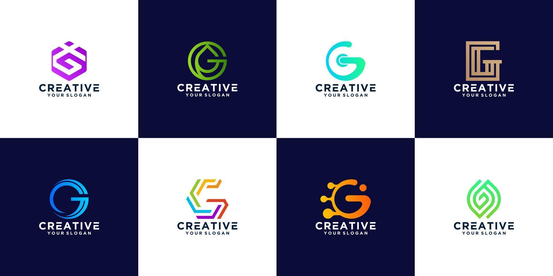 A collection of g letter gradient logos vector