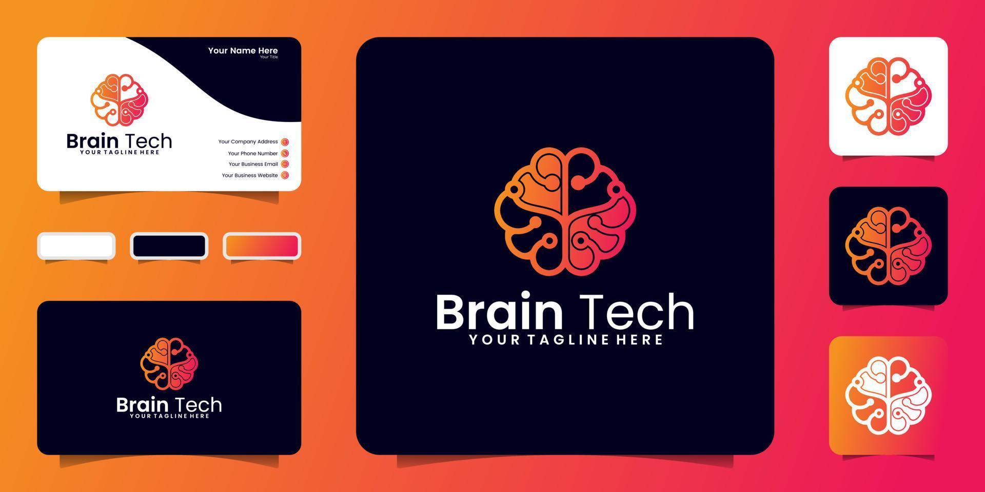 technology abstract brain logo design inspiration and business card vector