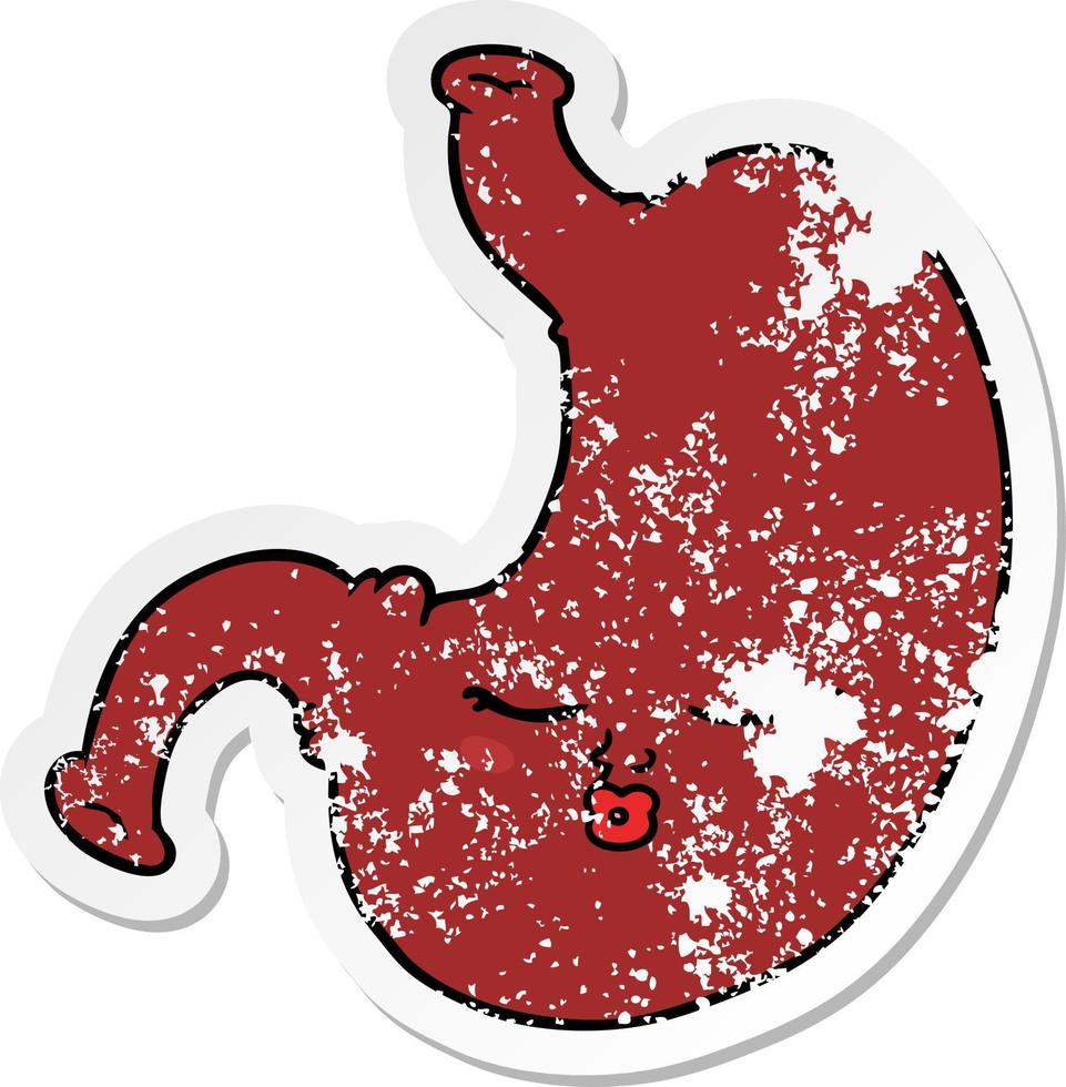 distressed sticker of a cartoon stomach vector