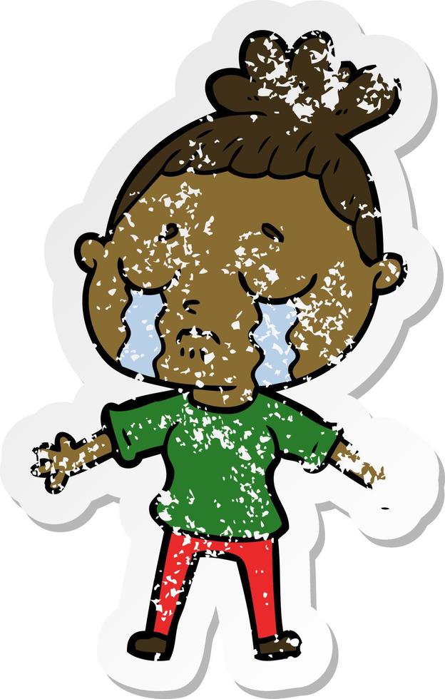 distressed sticker of a cartoon crying woman vector