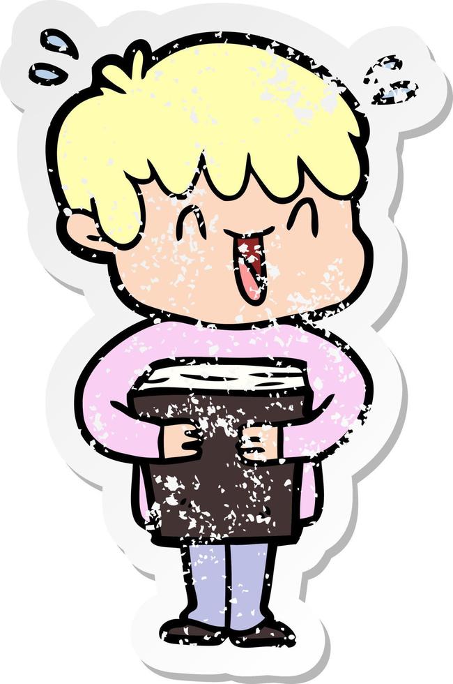 distressed sticker of a cartoon laughing boy vector
