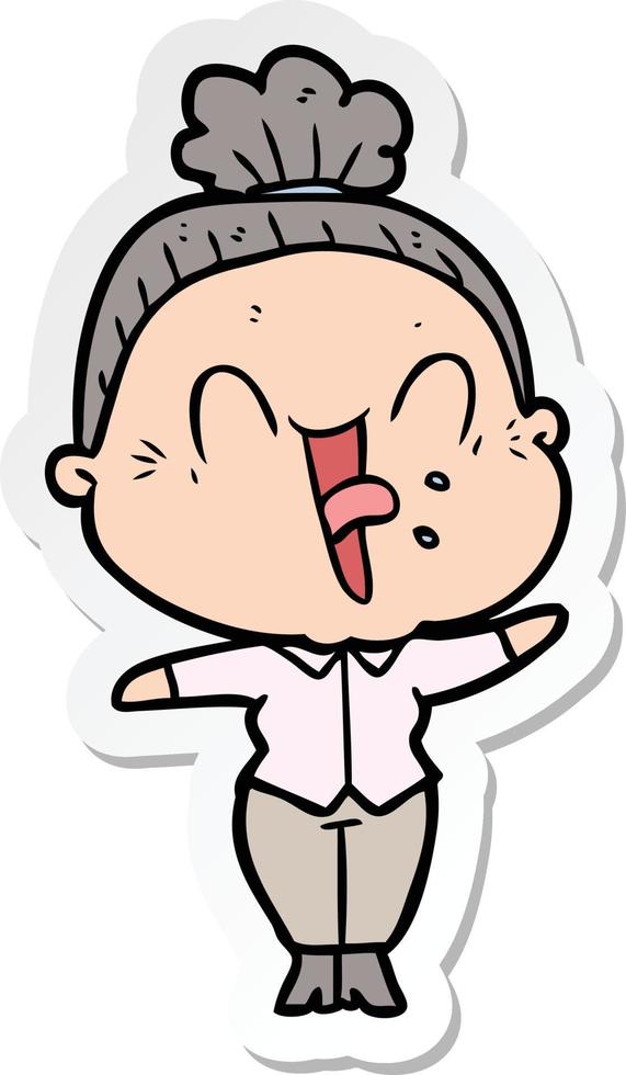 sticker of a cartoon happy old woman vector