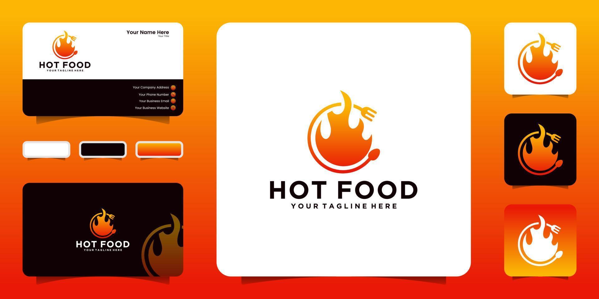 spicy hot food logo design and business card vector