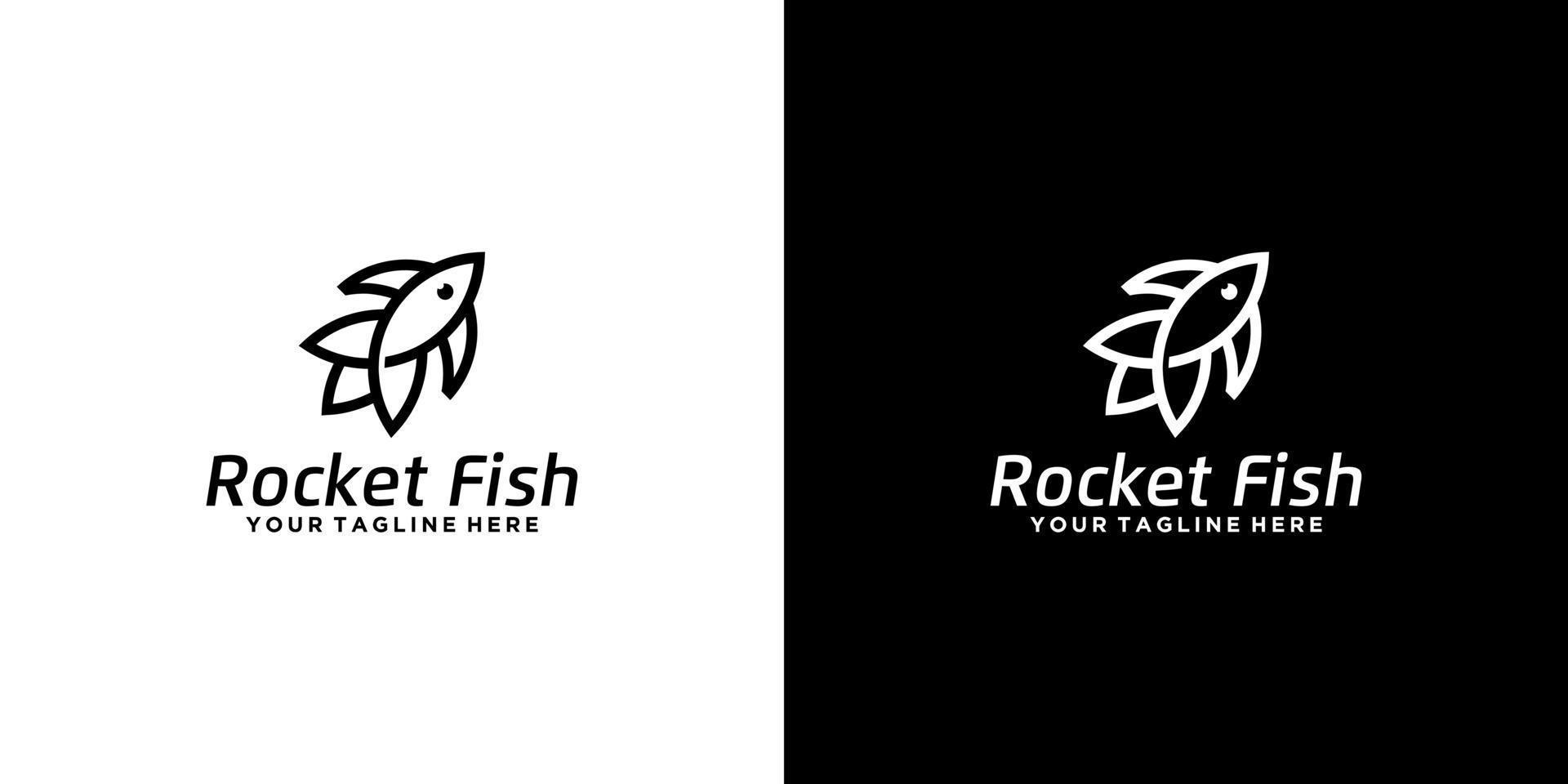 fish and rocket creative logo design in line art style vector