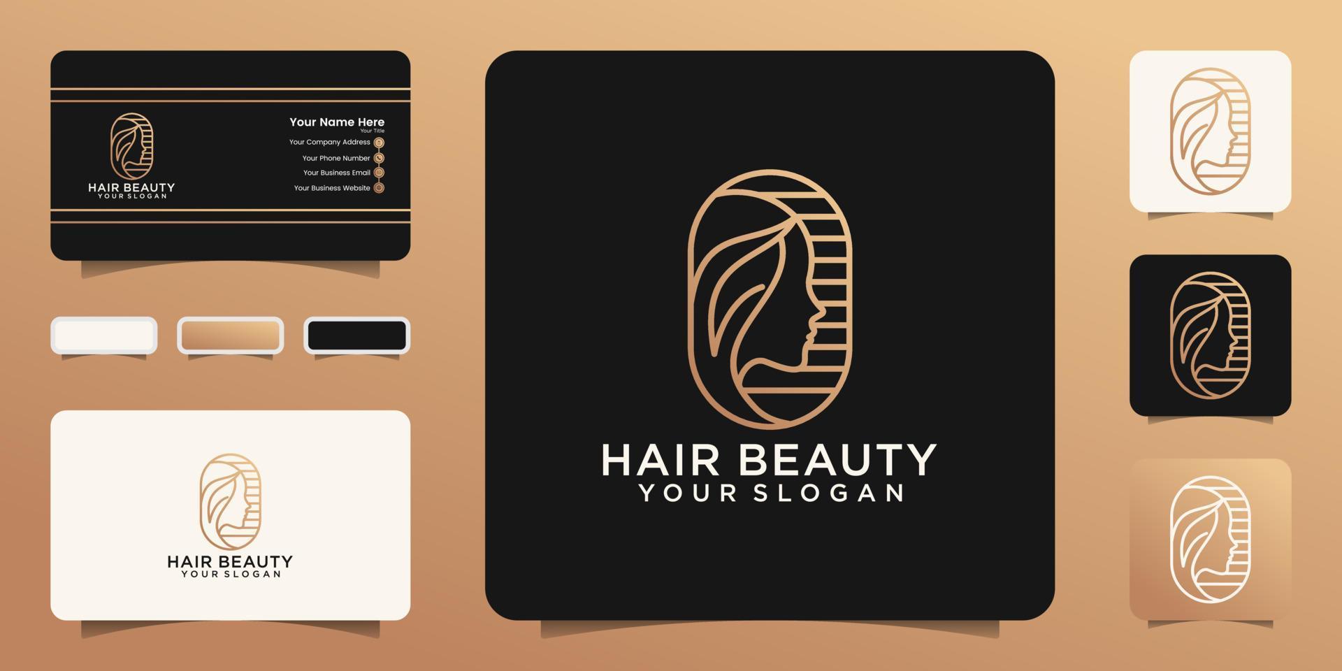 diseño de logotipo de peluquería de mujer de belleza y tarjeta de visita vector