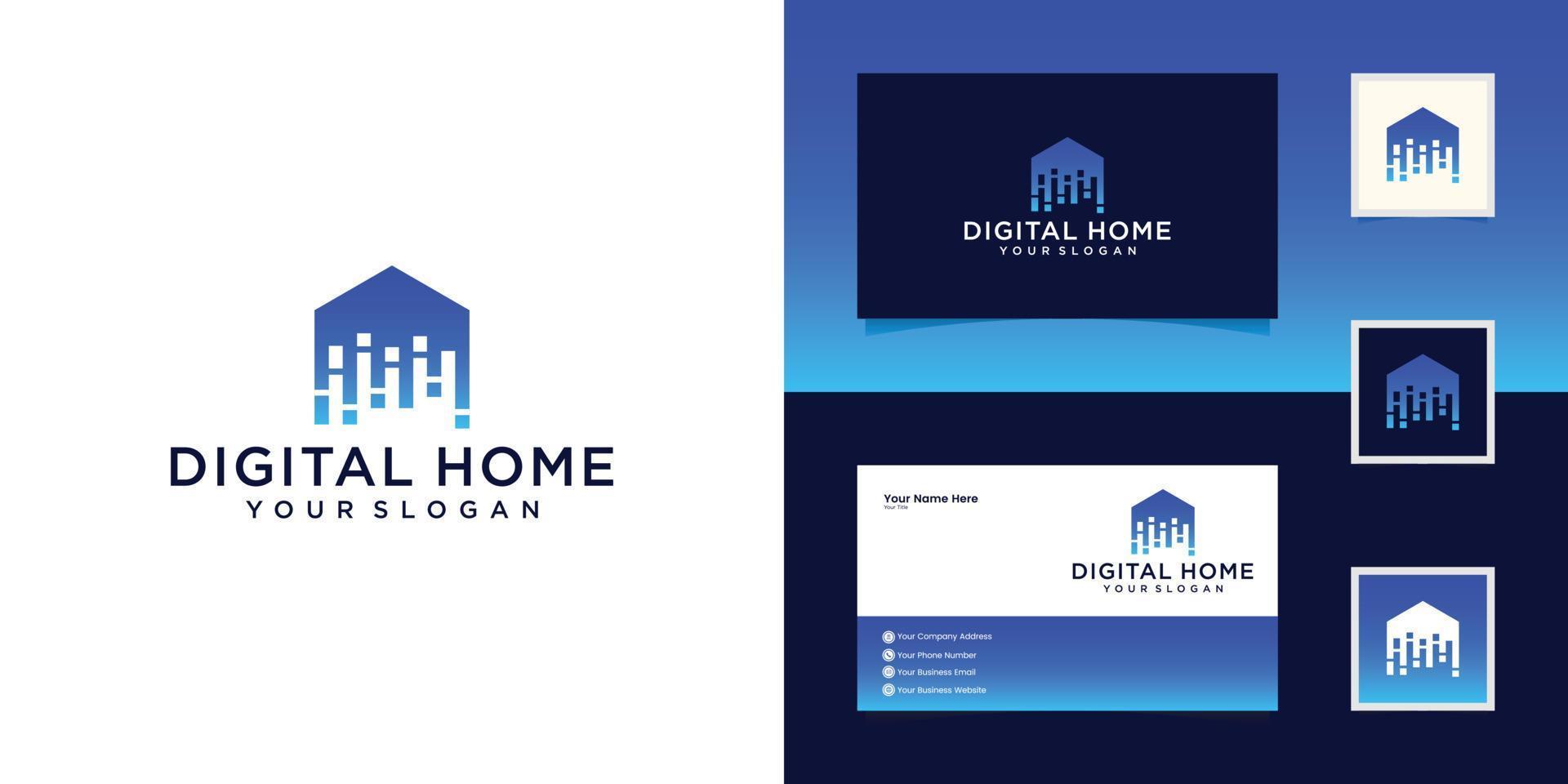 Smart house logo design template. Build vector sign. Home digital electronic technology and business card