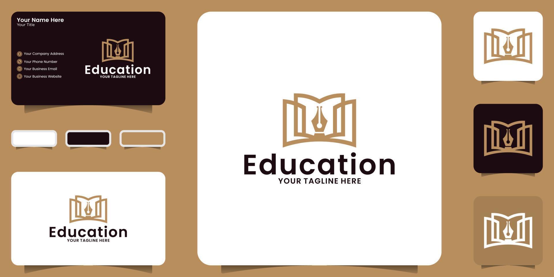 logotipo de libro y bolígrafo para educación, tarjetas de visita y diseño de plantillas vector