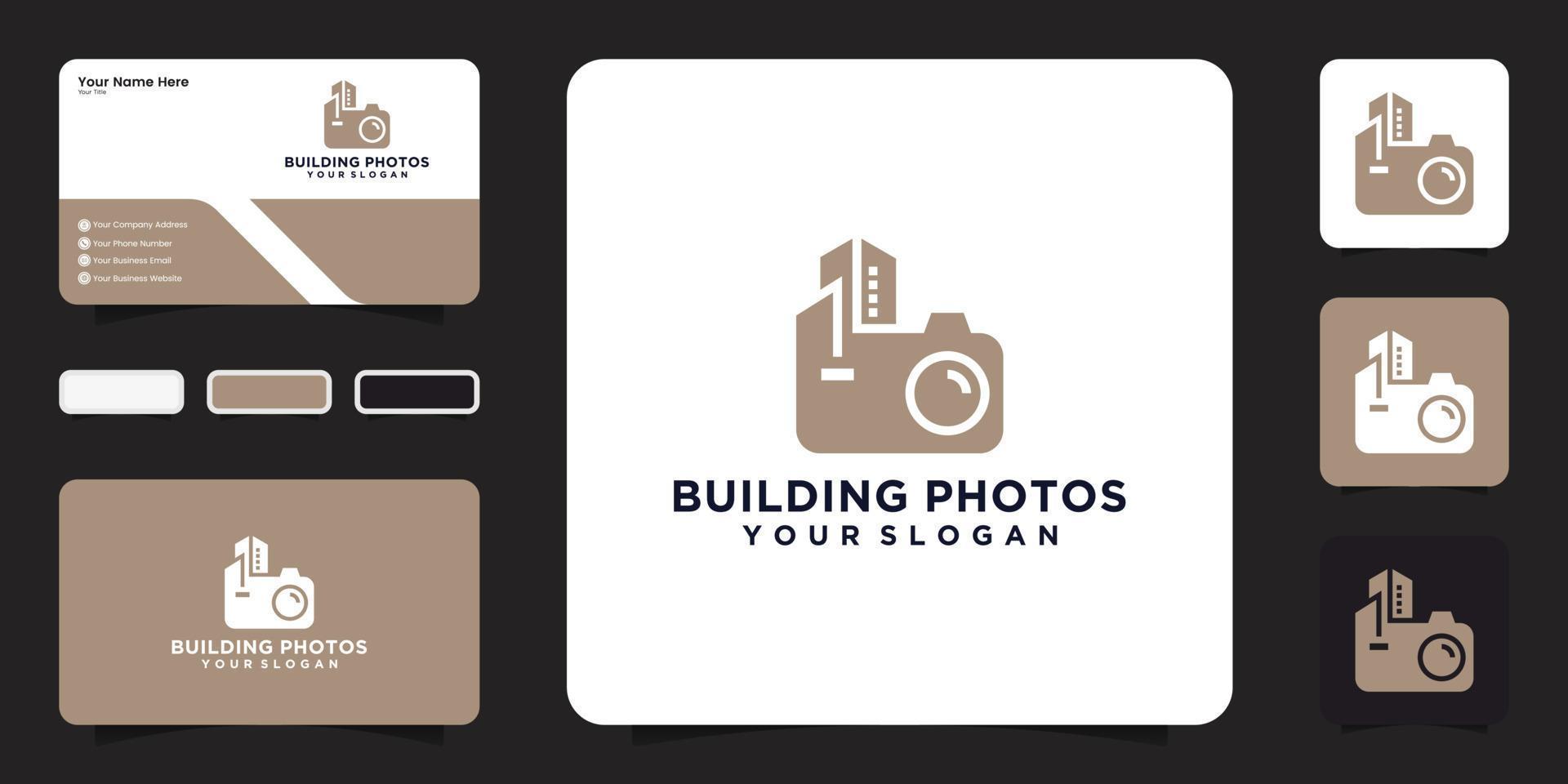 Creative abstract camera building, logo symbol Vector design template and business card