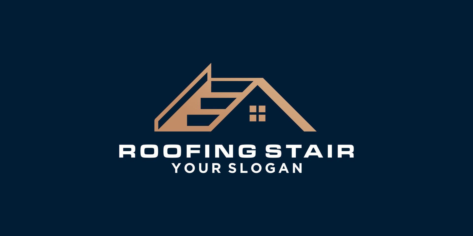 Roof and Staircase Logo Design. Realty, Property and Real estate logo concept. Vector logo template