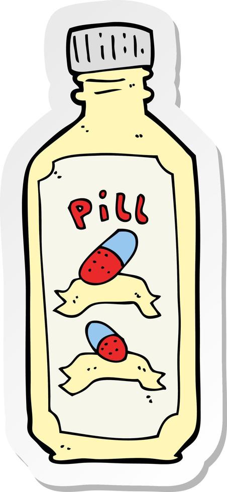 sticker of a cartoon old bottle of pills vector