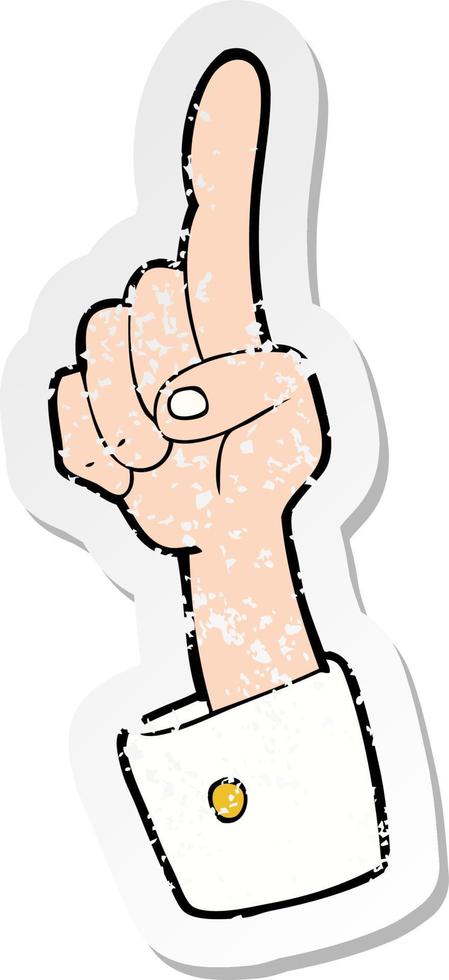 retro distressed sticker of a cartoon pointing hand vector