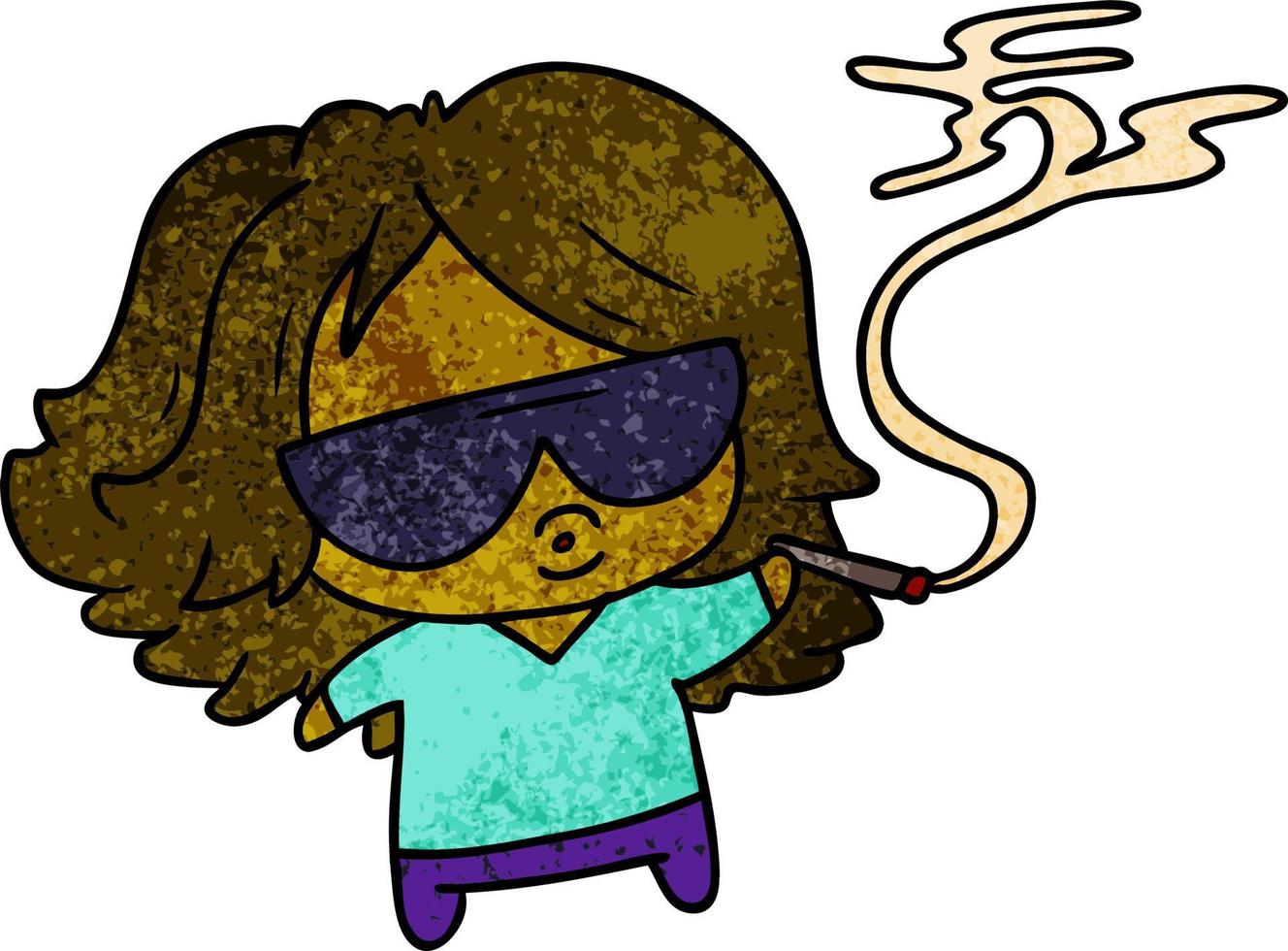 textured cartoon cute kawaii smoking a joint vector