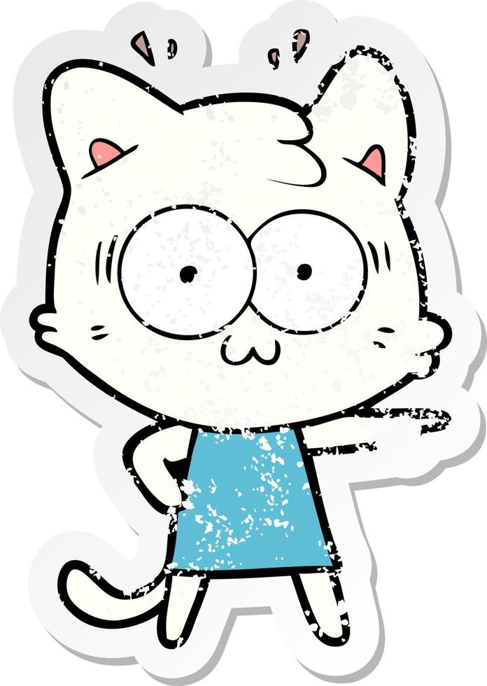 distressed sticker of a cartoon surprised cat vector