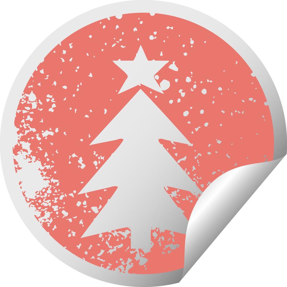 distressed circular peeling sticker symbol christmas tree vector