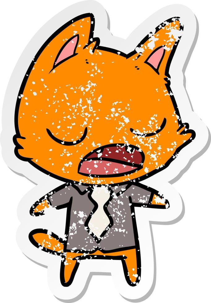 distressed sticker of a talking cat boss vector