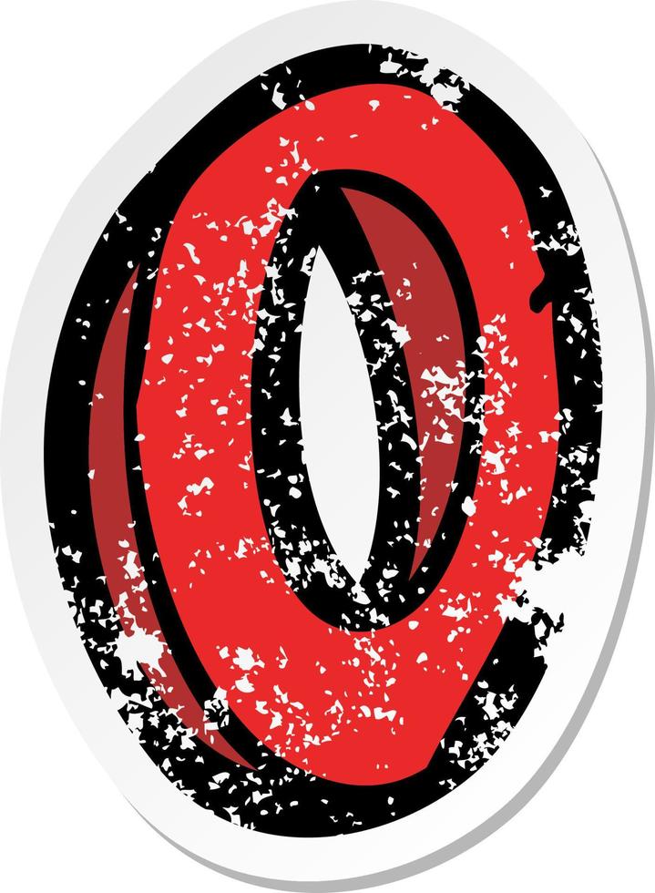 retro distressed sticker of a cartoon letter O vector