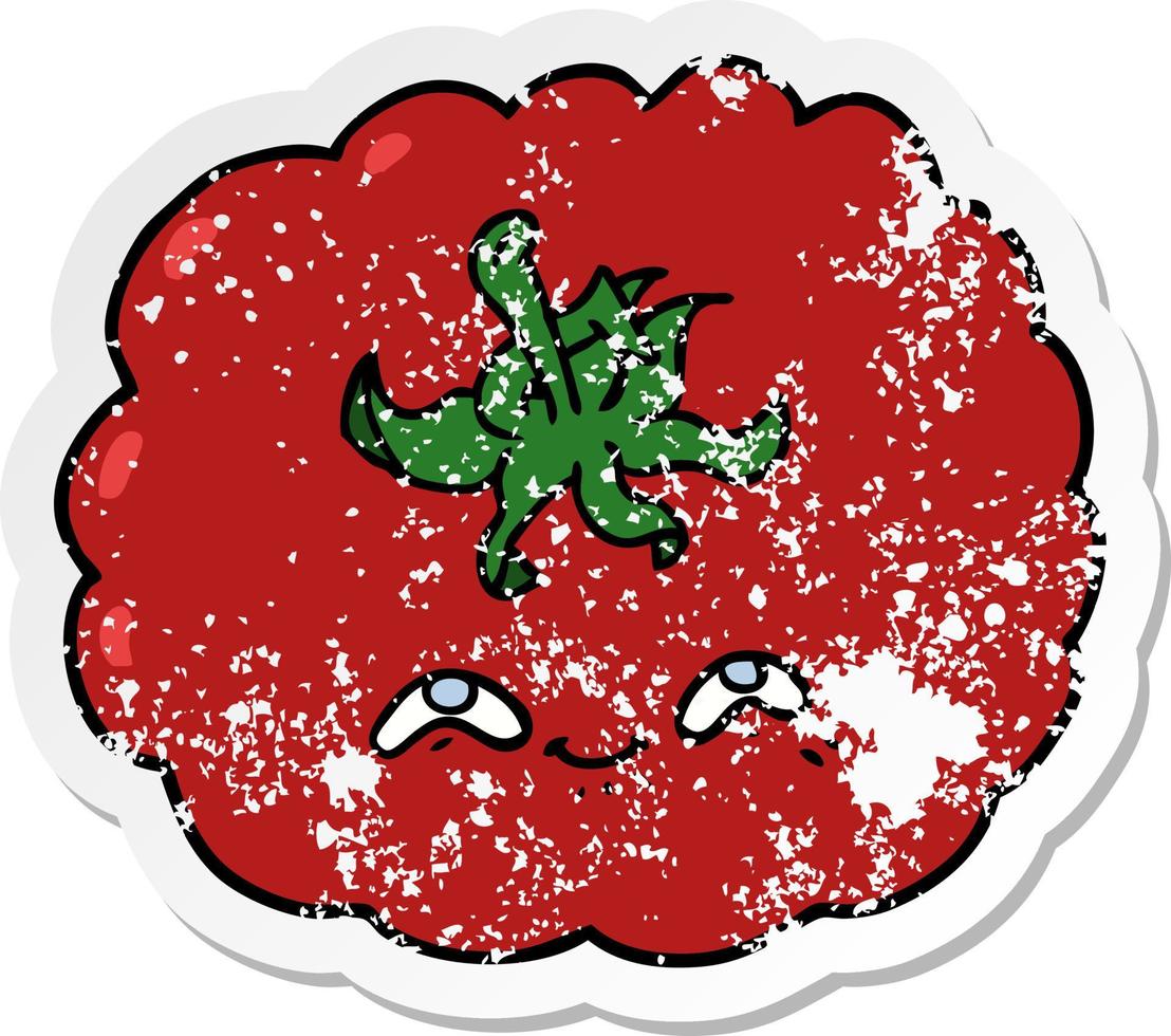 distressed sticker of a cartoon tomato vector