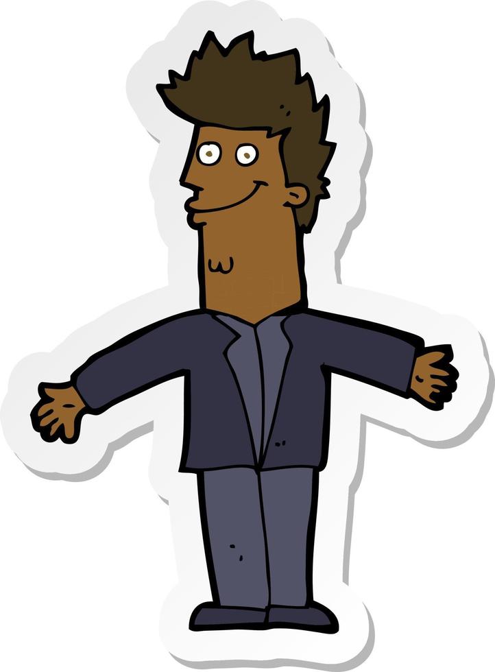sticker of a cartoon happy man with open arms vector