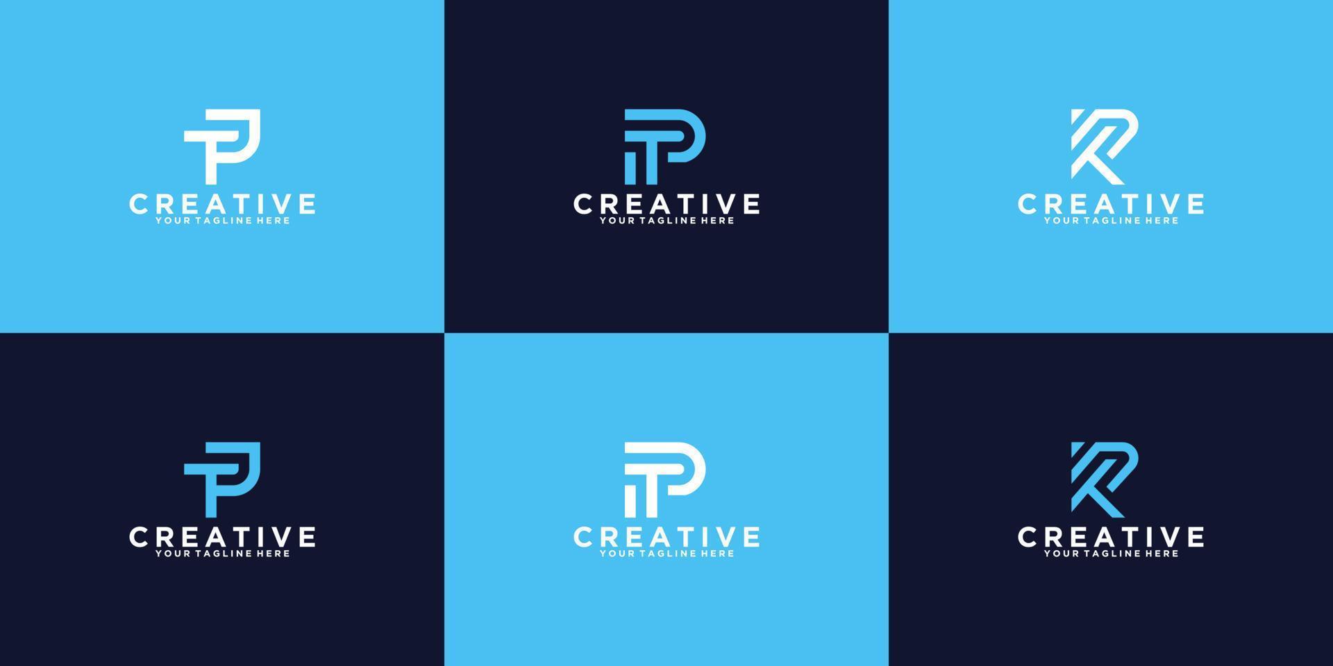 a collection of inspirational logo design initials with a combination of modern minimalist T and P letters vector