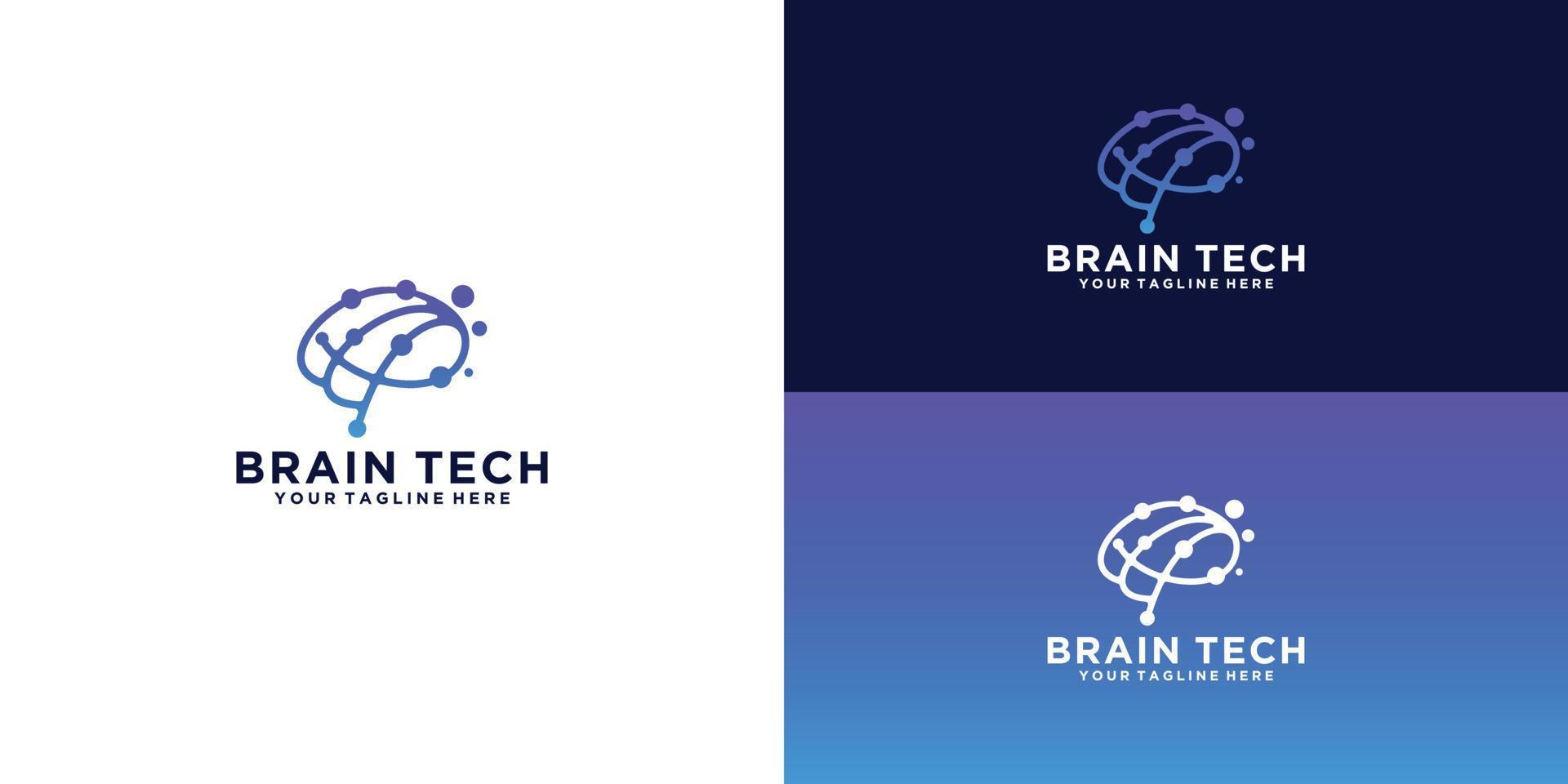 technology brain design logo with interconnected lines vector