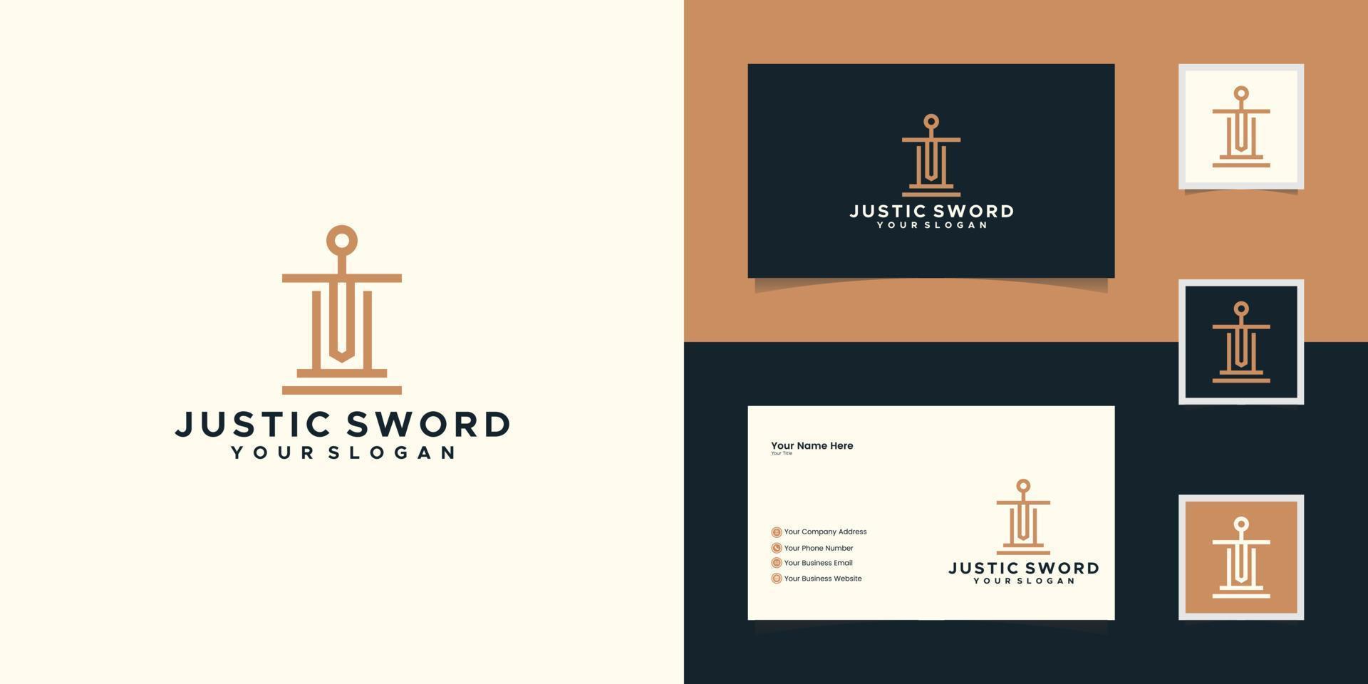 Lawyer Attorney Advocate Logo design vector template Linear style. Shield Sword Law Legal firm template and business card