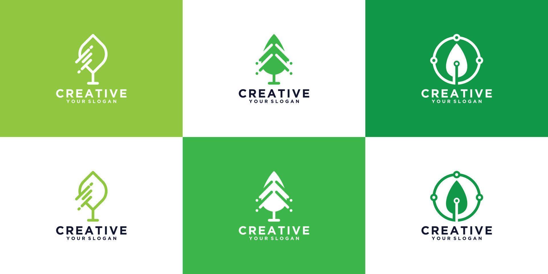 colección de vectores de concepto de diseño de logotipo de tecnología verde, diseño de plantilla de logotipo de tecnología natural