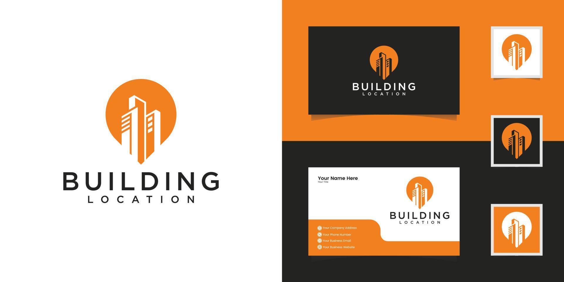 building and pin location logo design template and business card vector