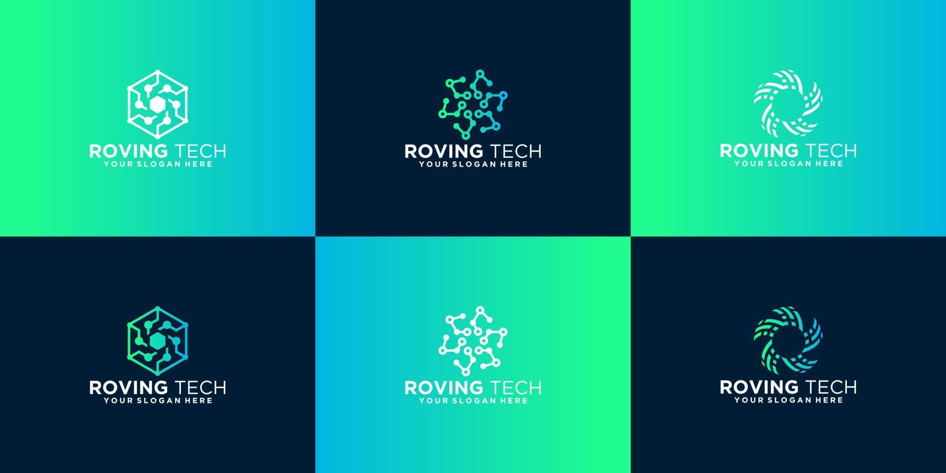 rotating technology logo, icon and business card design vector