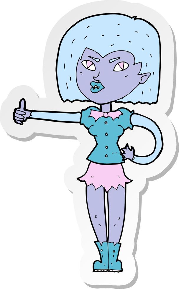 sticker of a cartoon vampire girl giving thumbs up vector