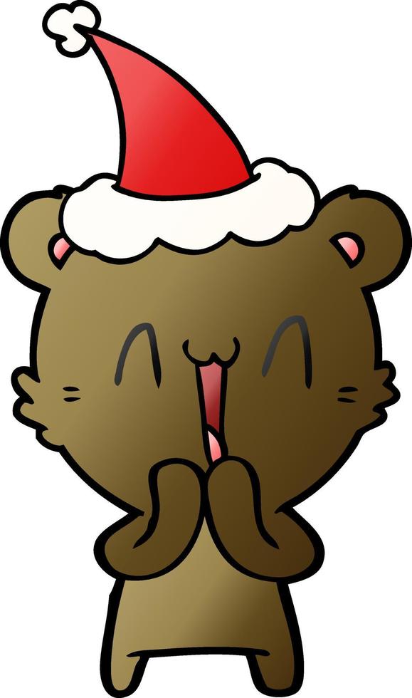 happy bear gradient cartoon of a wearing santa hat vector