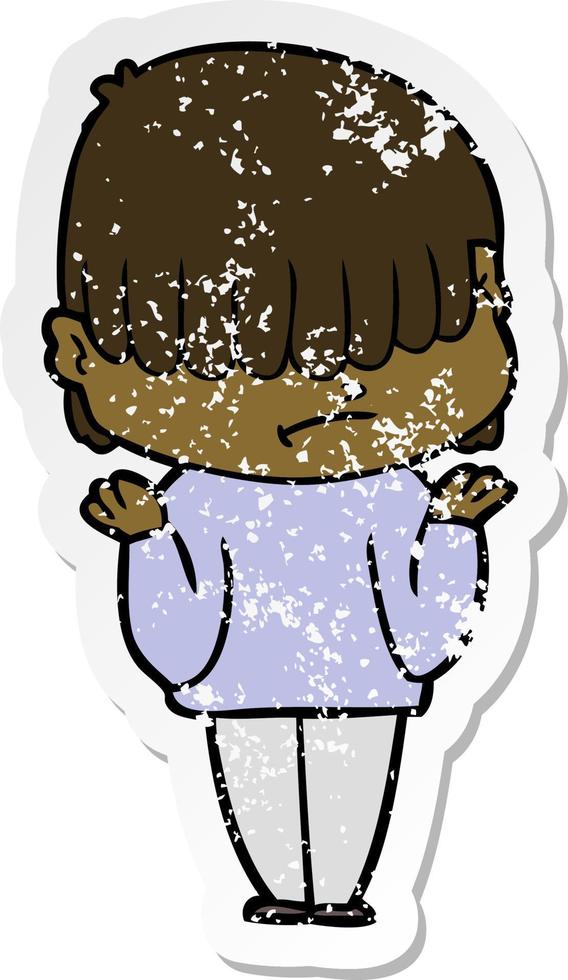 distressed sticker of a cartoon boy with untidy hair vector