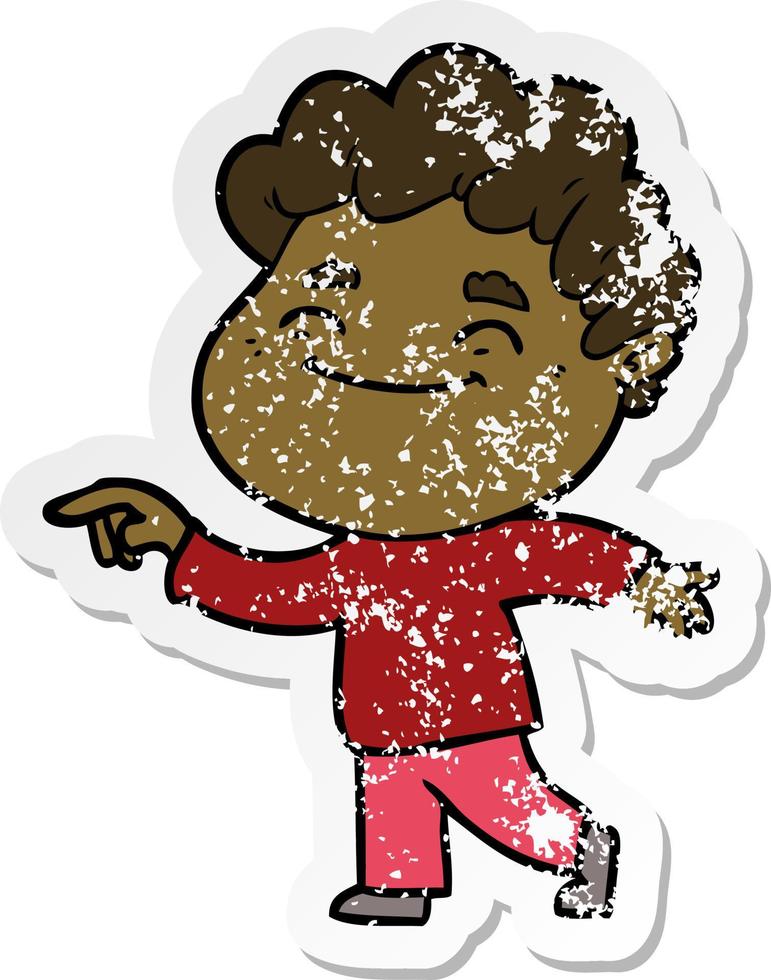 distressed sticker of a cartoon friendly man vector